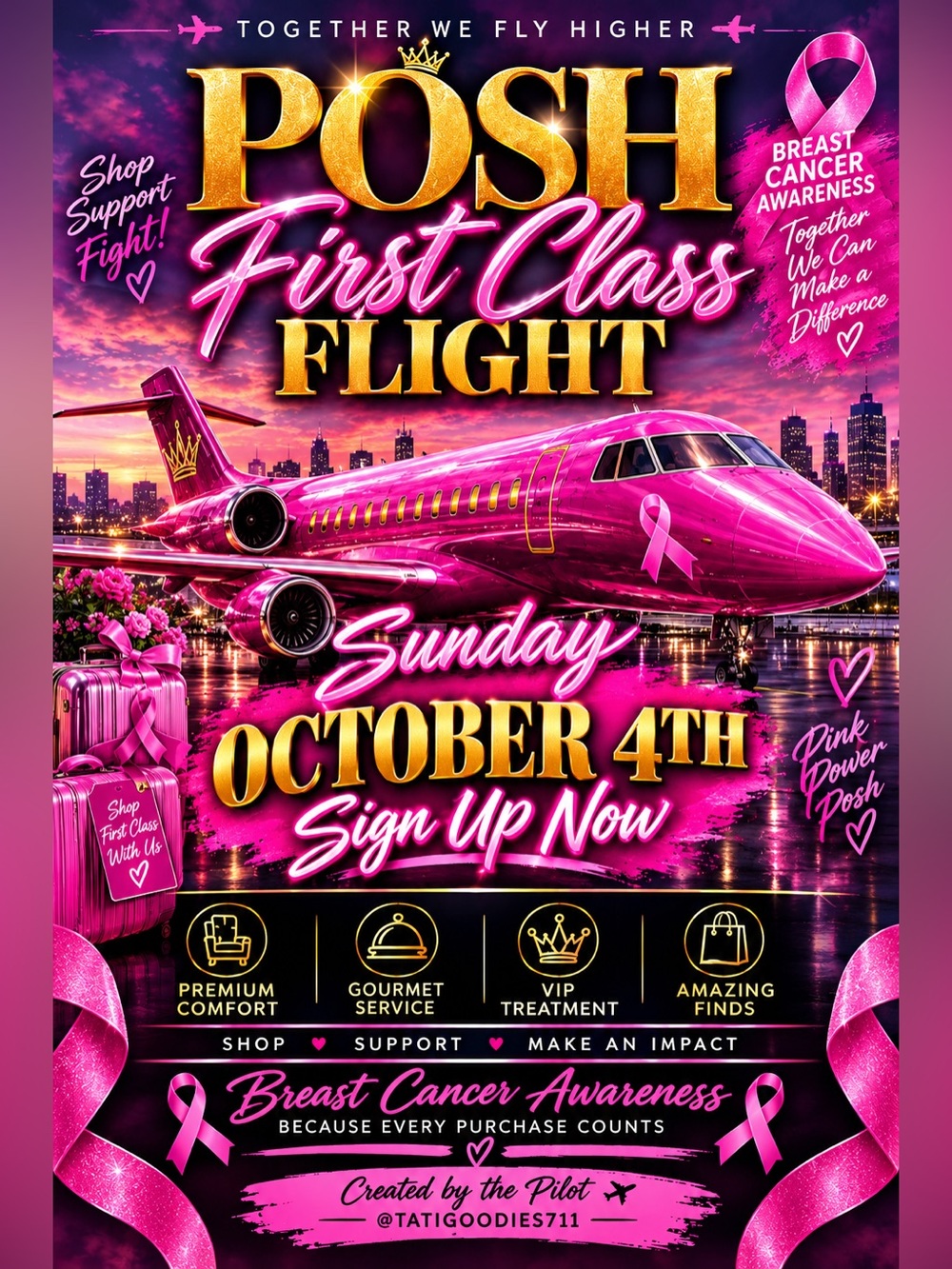 Breast Cancer Awareness Flight Together We Fight 🥊✈️